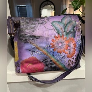 Anuschka Purple Floral Leather Shoulder Bag